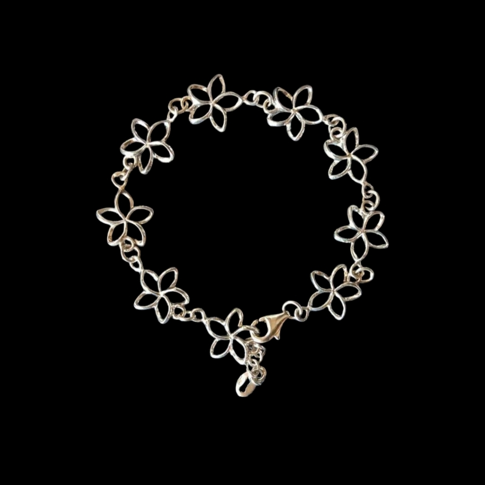 925 Sterling silver 12mm floating Plumeria bracelet – 7in